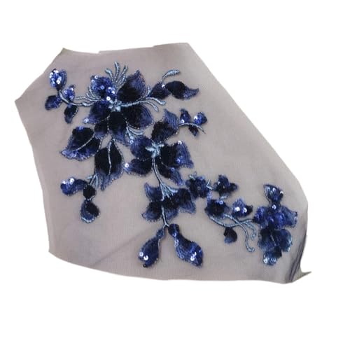 HYFEUOKF Spitze Applique 1 Stück Bunte Blumenstickerei Patch Pailletten Aufnäher Bestickte Applikationen for Kleidung 28 * 16cm Für Brautkleider, Dekoration(Dark Blue) von HYFEUOKF