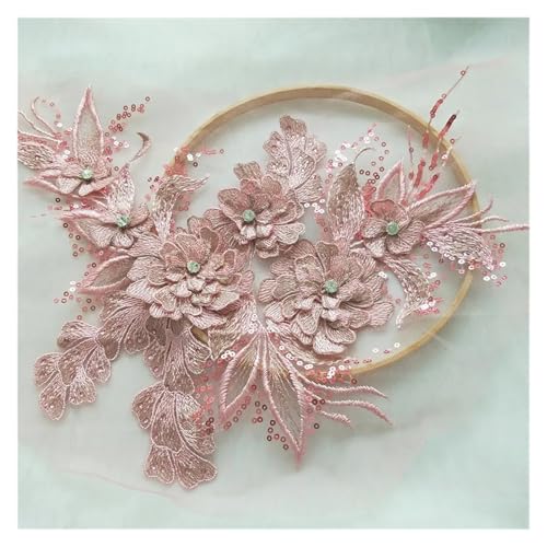 HYFEUOKF Spitze Applique 1 Stück Grün Rosa Grün Hochzeitszubehör Venise Spitze Blumenflecken Motiv Applikationen Hochzeitskleid 38 * 24 cm Für Brautkleider, Dekoration(Pink) von HYFEUOKF