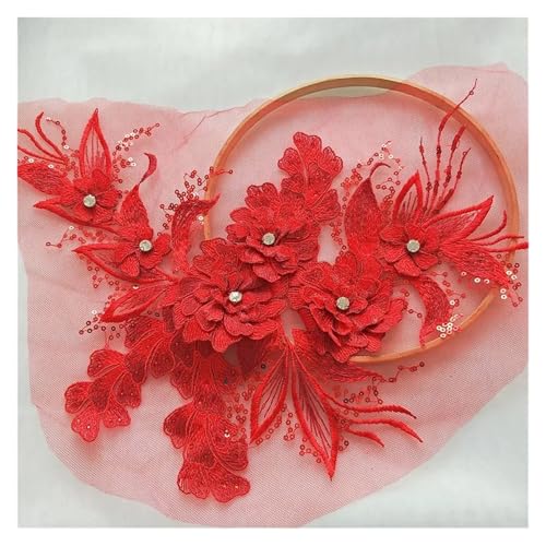 HYFEUOKF Spitze Applique 1 Stück Grün Rosa Grün Hochzeitszubehör Venise Spitze Blumenflecken Motiv Applikationen Hochzeitskleid 38 * 24 cm Für Brautkleider, Dekoration(Red) von HYFEUOKF