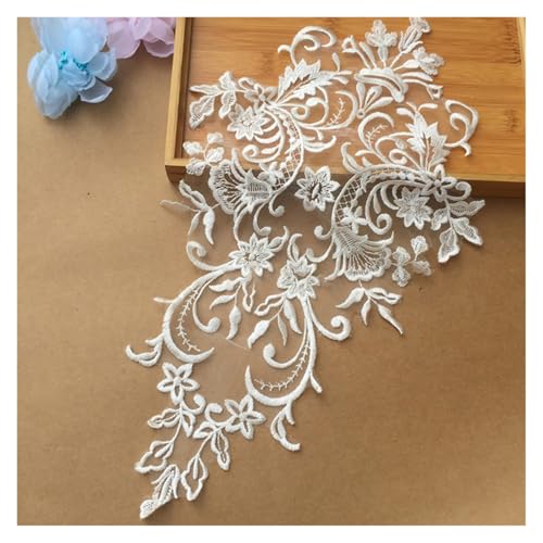 HYFEUOKF Spitze Applique 1Pc Weiß Gold Patch Appliques Stickerei Spitze Trim Stoff Tuch Nähen Patchwork DIY Handwerk 42 * 27cm Für Brautkleider, Dekoration(White) von HYFEUOKF