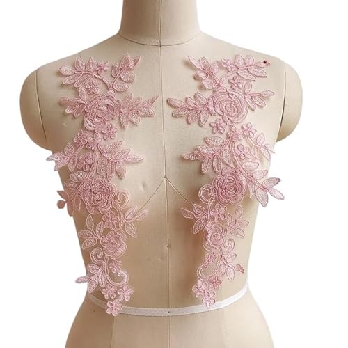 HYFEUOKF Spitze Applique 4 Stücke/2 Paar 14,5 * 35 cm Rosa Gold Stoff Blume Venise Spitze Nähen Applique Heißer Spitze Kragen Ausschnitt Kragen Für Brautkleider, Dekoration(Pink) von HYFEUOKF