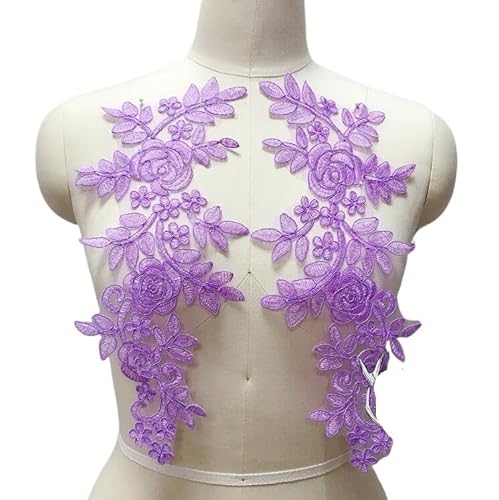 HYFEUOKF Spitze Applique 4 Stücke/2 Paar 14,5 * 35 cm Rosa Gold Stoff Blume Venise Spitze Nähen Applique Heißer Spitze Kragen Ausschnitt Kragen Für Brautkleider, Dekoration(Purple) von HYFEUOKF