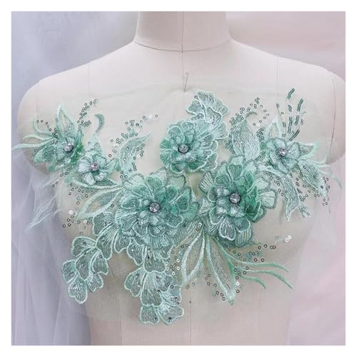 HYFEUOKF Spitze Applique Grüne Spitze Blumen Stickerei Patches Nähen auf Kleidung Kleid Chiffon Applikationen Reparatur Handarbeit Handwerk Für Brautkleider, Dekoration(Style11) von HYFEUOKF