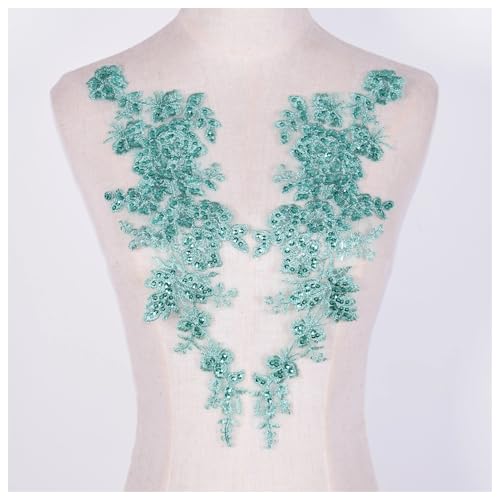 HYFEUOKF Spitze Applique Grüne Spitze Blumen Stickerei Patches Nähen auf Kleidung Kleid Chiffon Applikationen Reparatur Handarbeit Handwerk Für Brautkleider, Dekoration(Style4) von HYFEUOKF