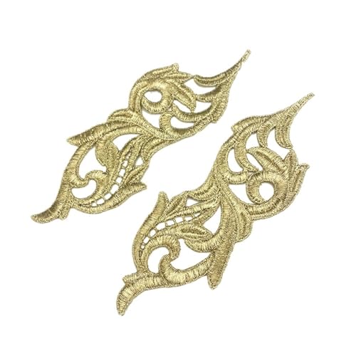 HYFEUOKF Spitze Applique Spiegelpaar Bestickte Aufnäher Goldene Guipure-Spitze Nähspitze for Kleid Applikation DIY Brautkopfschmuck Spitzenkragen Für Brautkleider, Dekoration(DA002) von HYFEUOKF