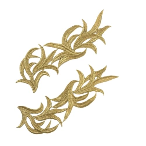 HYFEUOKF Spitze Applique Spiegelpaar Bestickte Aufnäher Goldene Guipure-Spitze Nähspitze for Kleid Applikation DIY Brautkopfschmuck Spitzenkragen Für Brautkleider, Dekoration(DA008) von HYFEUOKF