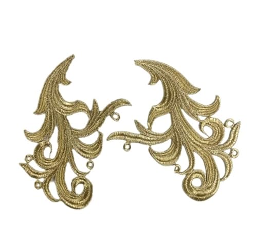 HYFEUOKF Spitze Applique Spiegelpaar Bestickte Aufnäher Goldene Guipure-Spitze Nähspitze for Kleid Applikation DIY Brautkopfschmuck Spitzenkragen Für Brautkleider, Dekoration(DA010) von HYFEUOKF