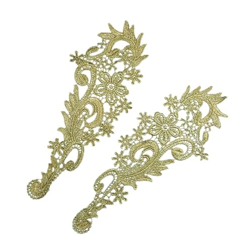 HYFEUOKF Spitze Applique Spiegelpaar Bestickte Aufnäher Goldene Guipure-Spitze Nähspitze for Kleid Applikation DIY Brautkopfschmuck Spitzenkragen Für Brautkleider, Dekoration(DA107) von HYFEUOKF