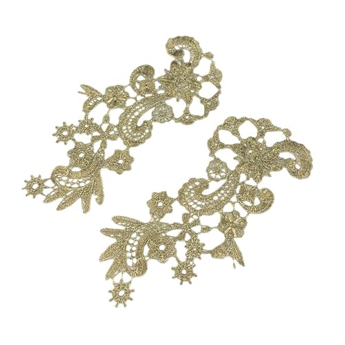 HYFEUOKF Spitze Applique Spiegelpaar Bestickte Aufnäher Goldene Guipure-Spitze Nähspitze for Kleid Applikation DIY Brautkopfschmuck Spitzenkragen Für Brautkleider, Dekoration(JA03) von HYFEUOKF