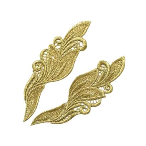 HYFEUOKF Spitze Applique Spiegelpaar Bestickte Aufnäher Goldene Guipure-Spitze Nähspitze for Kleid Applikation DIY Brautkopfschmuck Spitzenkragen Für Brautkleider, Dekoration(JA26) von HYFEUOKF