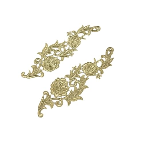 HYFEUOKF Spitze Applique Spiegelpaar Bestickte Aufnäher Goldene Guipure-Spitze Nähspitze for Kleid Applikation DIY Brautkopfschmuck Spitzenkragen Für Brautkleider, Dekoration(JA35) von HYFEUOKF