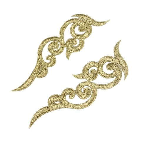 HYFEUOKF Spitze Applique Spiegelpaar Bestickte Aufnäher Goldene Guipure-Spitze Nähspitze for Kleid Applikation DIY Brautkopfschmuck Spitzenkragen Für Brautkleider, Dekoration(LP-1882) von HYFEUOKF