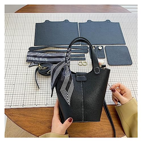 Leder Tasche machen Kit DIY handgemachte Eimertasche Handtasche Mode Cross-Body Leder Handwerk Zubehör halbfertige handgenähte Materialset Für die Herstellung von Taschen, Handtaschen, DIY(Black mater von HYFEUOKF