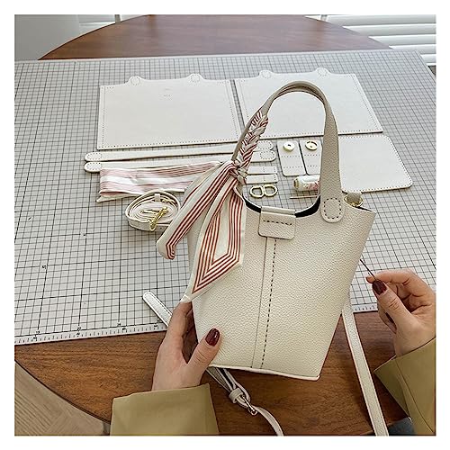 Leder Tasche machen Kit DIY handgemachte Eimertasche Handtasche Mode Cross-Body Leder Handwerk Zubehör halbfertige handgenähte Materialset Für die Herstellung von Taschen, Handtaschen, DIY(Off white m von HYFEUOKF