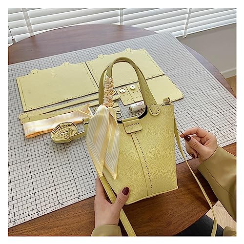 Leder Tasche machen Kit DIY handgemachte Eimertasche Handtasche Mode Cross-Body Leder Handwerk Zubehör halbfertige handgenähte Materialset Für die Herstellung von Taschen, Handtaschen, DIY(Yellow mate von HYFEUOKF