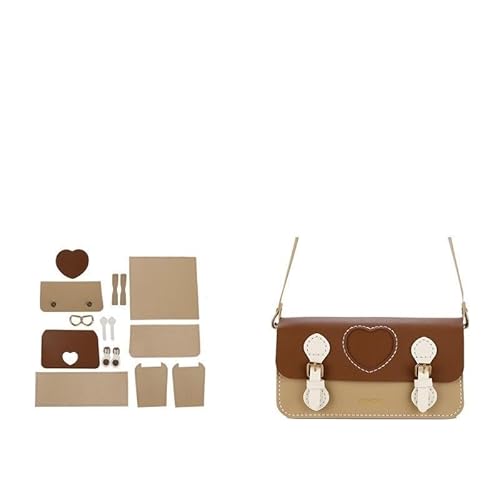 Leder Tasche machen Kit DIY handgemachte Material Set-Umhängetasche PU Leder flache Tasche unten Frauen Taschen handgemachte DIY Zubehör Für die Herstellung von Taschen, Handtaschen, DIY(Brown Khaki) von HYFEUOKF