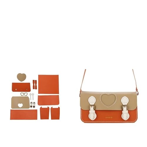 Leder Tasche machen Kit DIY handgemachte Material Set-Umhängetasche PU Leder flache Tasche unten Frauen Taschen handgemachte DIY Zubehör Für die Herstellung von Taschen, Handtaschen, DIY(Khaki Orange) von HYFEUOKF