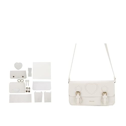 Leder Tasche machen Kit DIY handgemachte Material Set-Umhängetasche PU Leder flache Tasche unten Frauen Taschen handgemachte DIY Zubehör Für die Herstellung von Taschen, Handtaschen, DIY(White) von HYFEUOKF