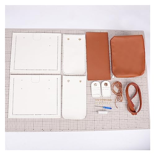 Leder Tasche machen Kit Handgefertigtes, gewebtes Ledertaschen-Set, Farbblock-Einkaufstasche, DIY-Material, selbstgemachtes Handnähen for Damen, Umhängetasche Für die Herstellung von Taschen, Handtasc von HYFEUOKF