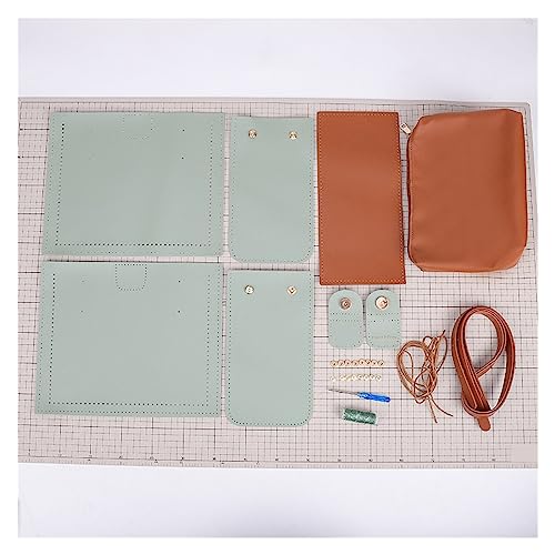 Leder Tasche machen Kit Handgefertigtes, gewebtes Ledertaschen-Set, Farbblock-Einkaufstasche, DIY-Material, selbstgemachtes Handnähen for Damen, Umhängetasche Für die Herstellung von Taschen, Handtasc von HYFEUOKF