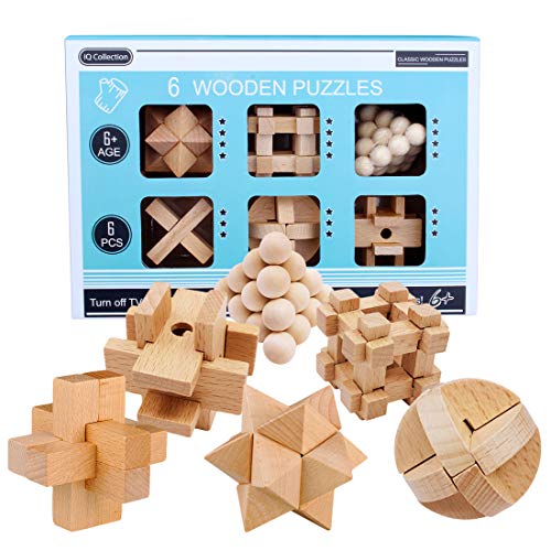 HYMAN 6 Stk Holz Knobelspiele Brainteaser 3D Puzzle Denkspiel Adventskalender Inhalt für Kinder und Erwachsene von HYMAN