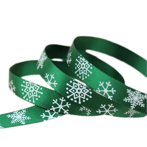 Bänder for Basteln, (25 Yards/50 Yards)/Rolle 10 mm rot-grün bedrucktes Satinband mit Schneeflockenmuster, Weihnachtspaket-Geschenkbänder, handgefertigt, DIY(Green,25yards) von HYQING