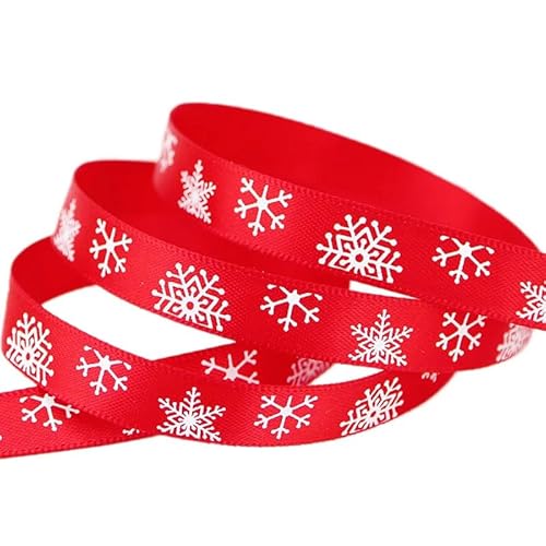 Bänder for Basteln, (25 Yards/50 Yards)/Rolle 10 mm rot-grün bedrucktes Satinband mit Schneeflockenmuster, Weihnachtspaket-Geschenkbänder, handgefertigt, DIY(Red,25yards) von HYQING