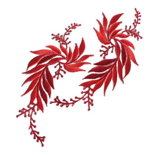 Gestickte Aufnäher, gestickte Aufkleber, 1 Paar große Blätter for Aufkleben von Applikationen, Stickereien for Aufbügeln for Kleidung, Blumen-Stickereien for Kleidung(Small Red) von HYQOUKLR