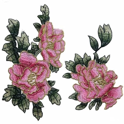 Gestickte Aufnäher, gestickte Aufkleber, 3 Paar rosa Blumenblüten-Stickerei-Aufnäher, for Aufbügeln, chinesische Applikationen for Kleidung, for Aufnähen for Jeans, Stoff von HYQOUKLR