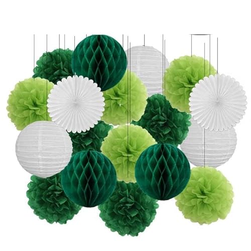 Papier Laterne, Papier pom poms Dekorationen, 18. Geburtstag Party Favor Lila Weiß Set Runde Papier Laterne Baby Taufe DIY Tissue Fan Hochzeit Decor Pompom(Green Set,10inch) von HYQOUKLR