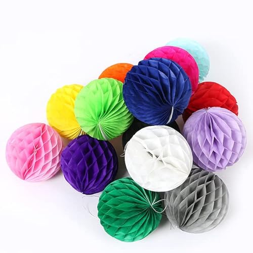 Papier Laterne, Papier pom poms Dekorationen, 5 Teile/los Multicolor Rot Waben Blume Ball Runde Hängen Papier Waben Bälle Laternen Dekorative Handwerk Party Hochzeit(Random Color Mixing,4inch 10cm) von HYQOUKLR