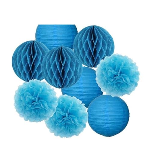 Papier Laterne, Papier pom poms Dekorationen, Hochzeitsparty-Gastgeschenk, hängende runde Papierlaterne, lila, blau, rosa, 6" 8" 10" 12" Taufe, Geburtstag, Weihnachten, EID, Urlaubsdeko(Blue Set,10inc von HYQOUKLR