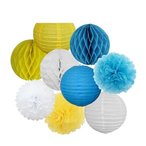 Papier Laterne, Papier pom poms Dekorationen, Hochzeitsparty-Gastgeschenk, hängende runde Papierlaterne, lila, blau, rosa, 6" 8" 10" 12" Taufe, Geburtstag, Weihnachten, EID, Urlaubsdeko(Blue Yellow Se von HYQOUKLR