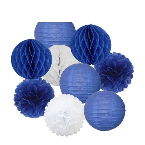 Papier Laterne, Papier pom poms Dekorationen, Hochzeitsparty-Gastgeschenk, hängende runde Papierlaterne, lila, blau, rosa, 6" 8" 10" 12" Taufe, Geburtstag, Weihnachten, EID, Urlaubsdeko(Dark Blue Set, von HYQOUKLR