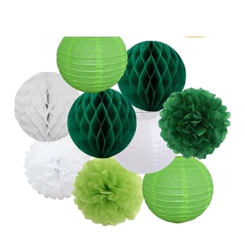 Papier Laterne, Papier pom poms Dekorationen, Hochzeitsparty-Gastgeschenk, hängende runde Papierlaterne, lila, blau, rosa, 6" 8" 10" 12" Taufe, Geburtstag, Weihnachten, EID, Urlaubsdeko(Green White Se von HYQOUKLR