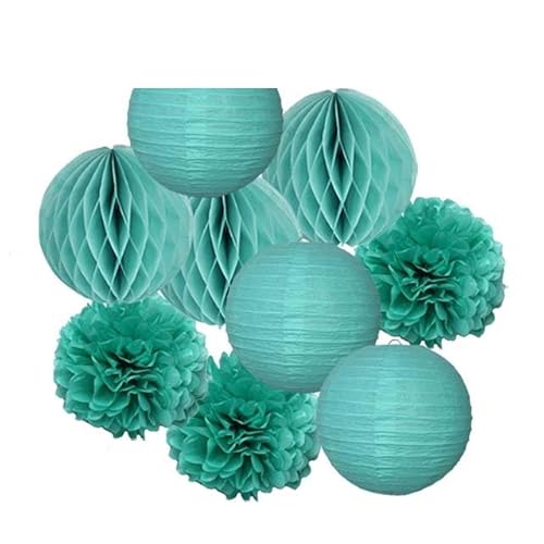 Papier Laterne, Papier pom poms Dekorationen, Hochzeitsparty-Gastgeschenk, hängende runde Papierlaterne, lila, blau, rosa, 6" 8" 10" 12" Taufe, Geburtstag, Weihnachten, EID, Urlaubsdeko(Mint Set,10inc von HYQOUKLR