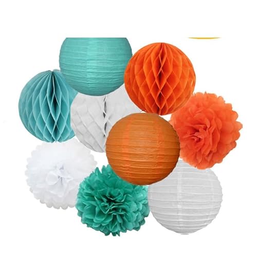 Papier Laterne, Papier pom poms Dekorationen, Hochzeitsparty-Gastgeschenk, hängende runde Papierlaterne, lila, blau, rosa, 6" 8" 10" 12" Taufe, Geburtstag, Weihnachten, EID, Urlaubsdeko(Orange Mint Se von HYQOUKLR