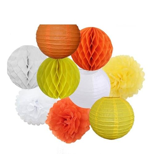 Papier Laterne, Papier pom poms Dekorationen, Hochzeitsparty-Gastgeschenk, hängende runde Papierlaterne, lila, blau, rosa, 6" 8" 10" 12" Taufe, Geburtstag, Weihnachten, EID, Urlaubsdeko(Orange White S von HYQOUKLR