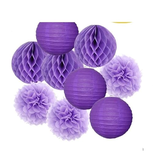 Papier Laterne, Papier pom poms Dekorationen, Hochzeitsparty-Gastgeschenk, hängende runde Papierlaterne, lila, blau, rosa, 6" 8" 10" 12" Taufe, Geburtstag, Weihnachten, EID, Urlaubsdeko(Purple Set,10i von HYQOUKLR