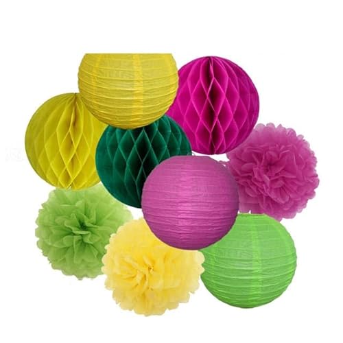 Papier Laterne, Papier pom poms Dekorationen, Hochzeitsparty-Gastgeschenk, hängende runde Papierlaterne, lila, blau, rosa, 6" 8" 10" 12" Taufe, Geburtstag, Weihnachten, EID, Urlaubsdeko(Rose Green Yel von HYQOUKLR