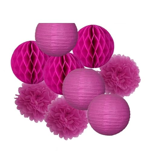 Papier Laterne, Papier pom poms Dekorationen, Hochzeitsparty-Gastgeschenk, hängende runde Papierlaterne, lila, blau, rosa, 6" 8" 10" 12" Taufe, Geburtstag, Weihnachten, EID, Urlaubsdeko(Rose Red Set,1 von HYQOUKLR