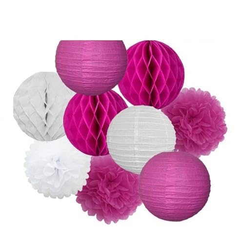 Papier Laterne, Papier pom poms Dekorationen, Hochzeitsparty-Gastgeschenk, hängende runde Papierlaterne, lila, blau, rosa, 6" 8" 10" 12" Taufe, Geburtstag, Weihnachten, EID, Urlaubsdeko(Rose White Set von HYQOUKLR