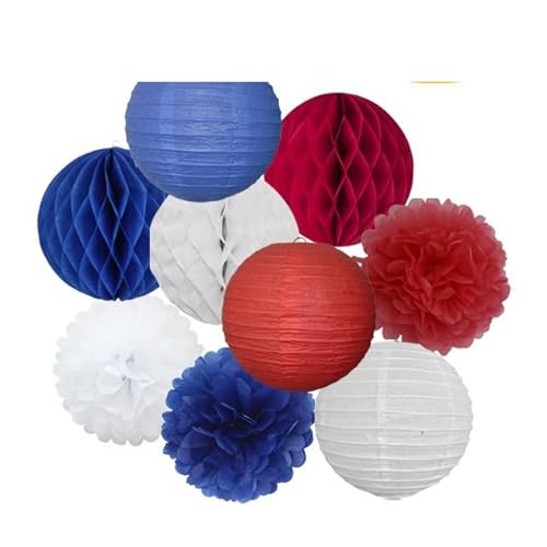 Papier Laterne, Papier pom poms Dekorationen, Hochzeitsparty-Gastgeschenk, hängende runde Papierlaterne, lila, blau, rosa, 6" 8" 10" 12" Taufe, Geburtstag, Weihnachten, EID, Urlaubsdeko(Royal Blue Red von HYQOUKLR