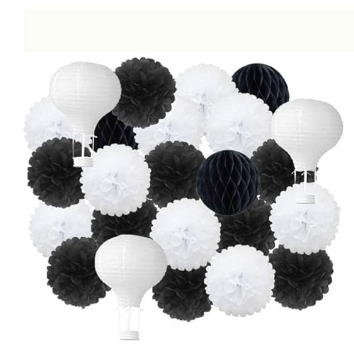 Papier Laterne, Papier pom poms Dekorationen, Kinder Taufe Dekor 12 Zoll hängen rosa Papier Heißluft Ball Laterne 30 cm Party Favor blau Tissue Pompom(Black White Set) von HYQOUKLR