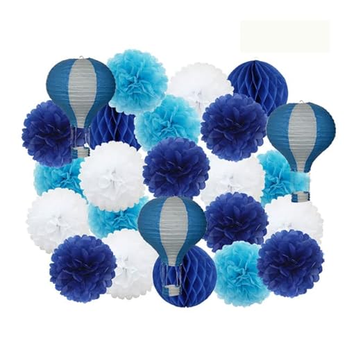 Papier Laterne, Papier pom poms Dekorationen, Kinder Taufe Dekor 12 Zoll hängen rosa Papier Heißluft Ball Laterne 30 cm Party Favor blau Tissue Pompom(Dark Blue Set 1) von HYQOUKLR