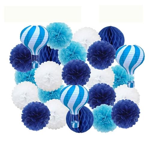 Papier Laterne, Papier pom poms Dekorationen, Kinder Taufe Dekor 12 Zoll hängen rosa Papier Heißluft Ball Laterne 30 cm Party Favor blau Tissue Pompom(Dark Blue Set 2) von HYQOUKLR