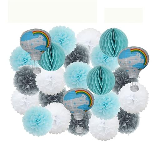 Papier Laterne, Papier pom poms Dekorationen, Kinder Taufe Dekor 12 Zoll hängen rosa Papier Heißluft Ball Laterne 30 cm Party Favor blau Tissue Pompom(Gray Blue Set) von HYQOUKLR