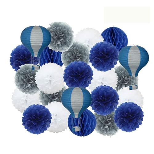 Papier Laterne, Papier pom poms Dekorationen, Kinder Taufe Dekor 12 Zoll hängen rosa Papier Heißluft Ball Laterne 30 cm Party Favor blau Tissue Pompom(Gray Dark Blue Set) von HYQOUKLR