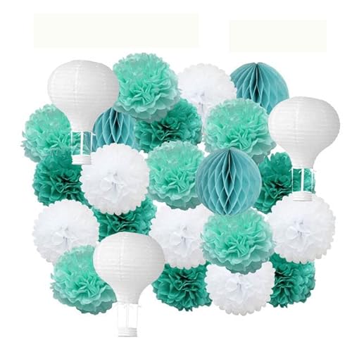 Papier Laterne, Papier pom poms Dekorationen, Kinder Taufe Dekor 12 Zoll hängen rosa Papier Heißluft Ball Laterne 30 cm Party Favor blau Tissue Pompom(Mint White Set) von HYQOUKLR