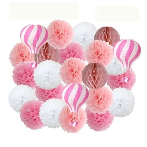 Papier Laterne, Papier pom poms Dekorationen, Kinder Taufe Dekor 12 Zoll hängen rosa Papier Heißluft Ball Laterne 30 cm Party Favor blau Tissue Pompom(Pink Set) von HYQOUKLR